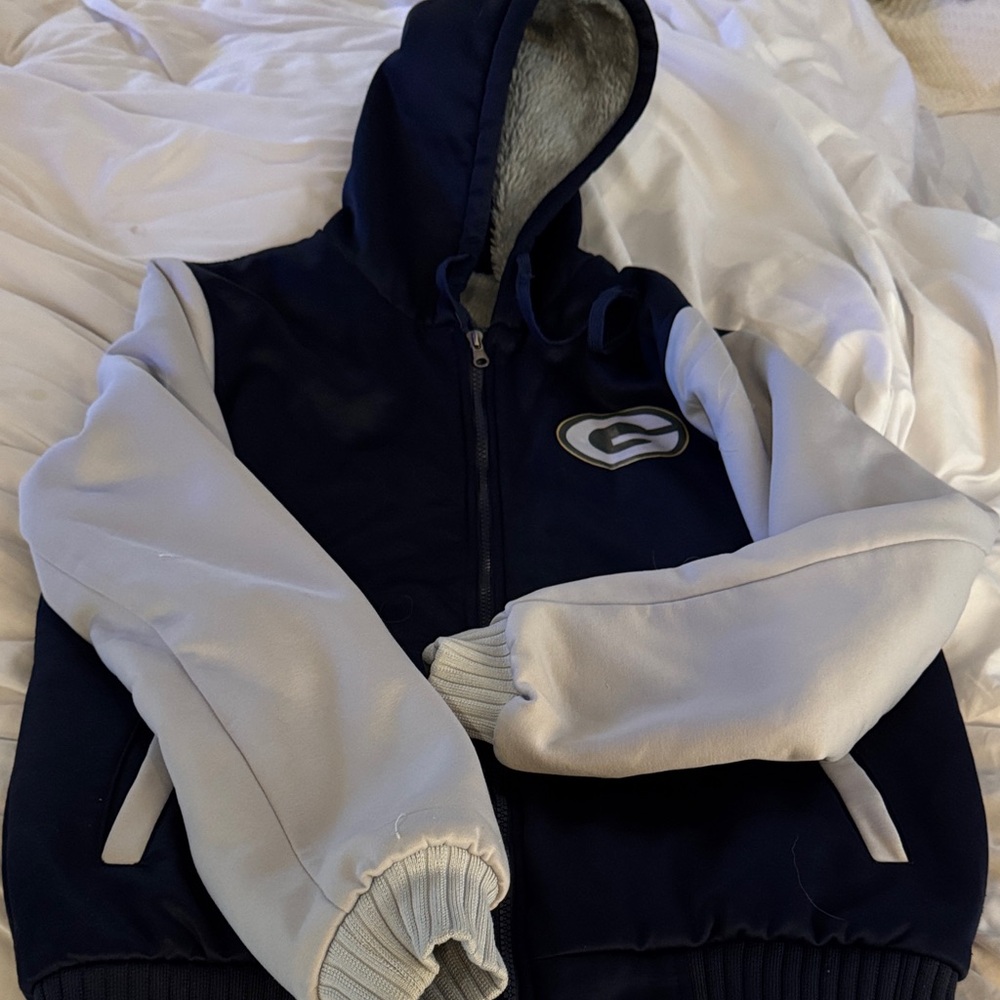 Cozy Kids  Jacket with fuzzy inside in Navy and Gray Green Bay packers